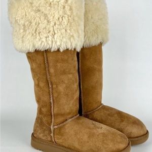 UGG Womens Over The Knee Bailey Button Boots Chestnut Suede Shearling size 7